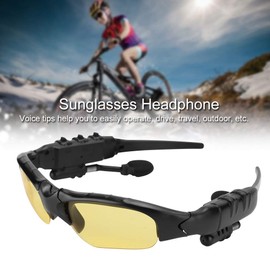 Smart Glasses with Headphones, BT Sunglasses with Hand Calls and Music, BT 5.0 Audio Sunglasses for All Face Shapes (Yellow)