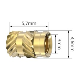 Threaded Insert, Pack of 120 M3 Press-in Nuts Brass Embedding Nuts Knurled Nuts, M3 x 5.7 x 4.6 mm, Threaded Inserts for Parts by Heat or Ultrasonic in 3D Printer Parts