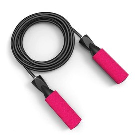 PLAYZOCO Skipping Rope, Skipping Rope with Non-Slip Handle, Skipping Rope with Non-Slip Foam Handle, Crossfit Rope, Adjustable Jump Rope, Length 2.8 Metres, Thickness 4.5 mm, Pink