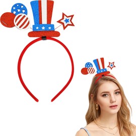 1 Pcs 4th of July Headband for Party Decor, Independence Day Headband, Red White Blue Hair Accessories with Stars,Stripes and Hat Design Patriotic Celebration Hairband, Cute Hair Hoop for Women