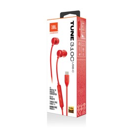 JBL Tune 310 C Hi-Res Wired Earbuds with Microphone, Flat Tangle-Free Cable, 3-Button Remote, EQ Presets Control and Volume Adjustment, Red