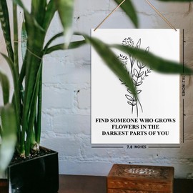 UDNADKEX Inspirational Wall Art, Find Someone That Grows Flowers, Motivational Sign for Home Office Living Room, Wooden Sign Decor, 10.2 inches x 7.8 inches