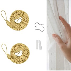Curtain Rope Buckle, Braided Curtain Tiebacks, Artistic Room Decoration, Natural Knitted Cotton, Tiebacks for Transparent and Blackout, Cotton Rope, Pack of 2 (Beige)