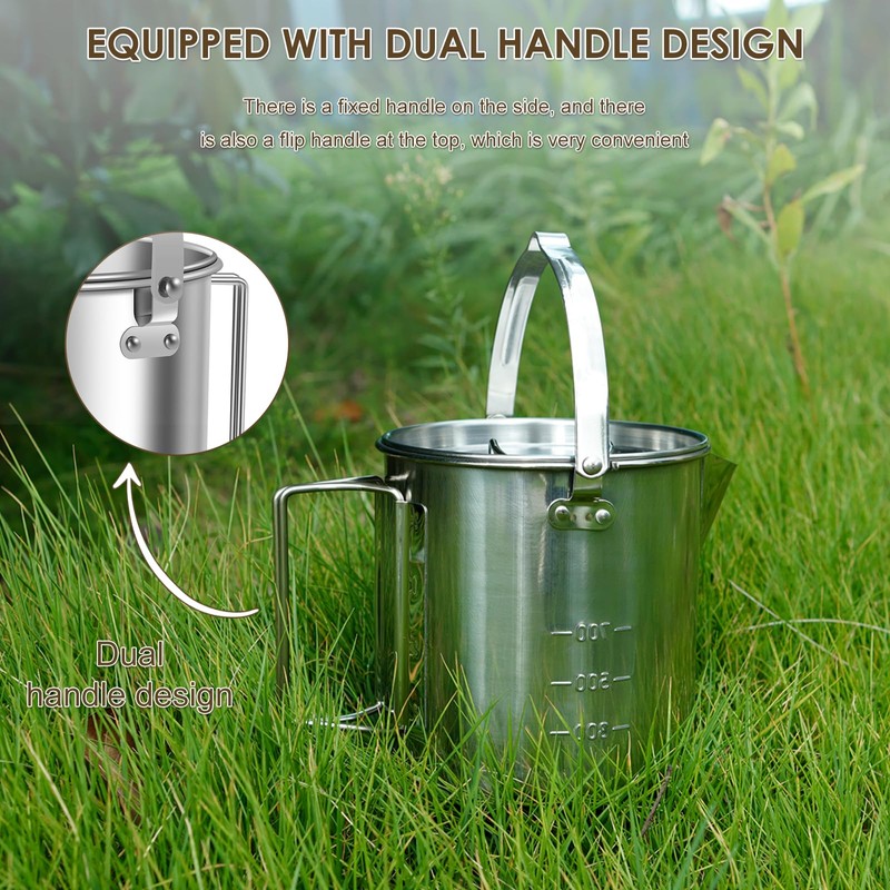 Camping Tea Kettle, 1.2L Stainless Steel Outdoor Hiking Percolator Coffee