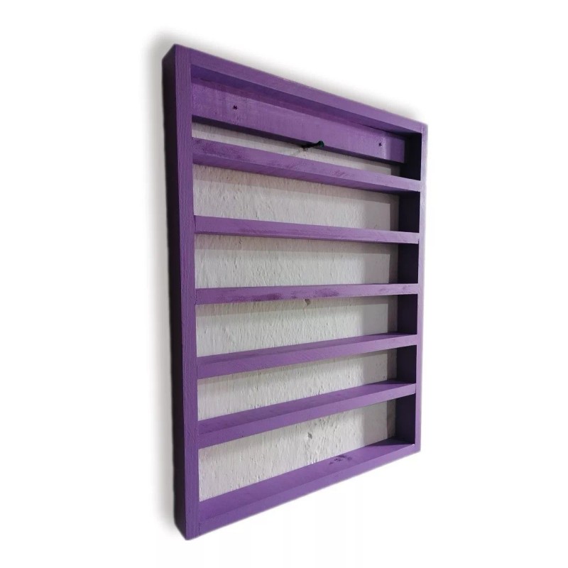 Heand Made Esmaltero Exhibidor De Pared Violeta100% Madera
