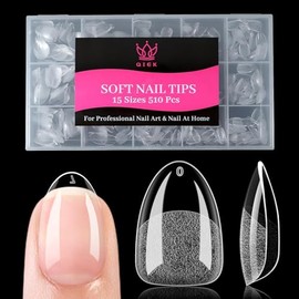Uñas Postizas Almendradas Extra Cortas, 15 Tamaños, 510 Unidades. Uñas Postizas Transparentes, Suaves, De Presión, Preformadas, Semimate, Cobertura To