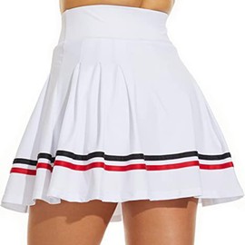 ThreeH Pleated Tennis Skirts for Women Girls with Pockets Build in Lining Shorts Golf Skorts High Waisted Athletic Yoga Running Activewear White