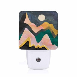 Chrobak LED Night Light,Mountains Night Sky Moon Colorful Illustration LED Night Light Plug into Wall with Dusk to Dawn Light Sensor White Energy Efficient Nightlight for Hallway Living Room Kitchen