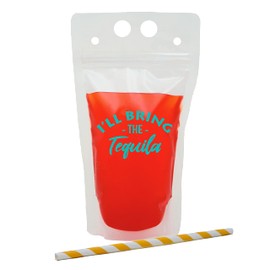 Funky Junque Drink Pouch with Straw - I'll Bring the Tequila (Matte Aqua)