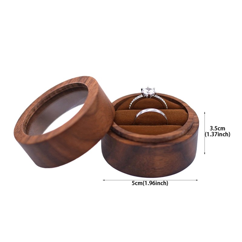 Wooden Wedding Ring Box | Round Ring Bearer Case,Elegant Ring