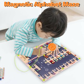 Furnizone Magnetic Toys Alphabet Maze, Montessori Toys for Kids Boys Girls 2 3 4 Year Old, Letter Puzzle Wooden Busy Board, Preschool Learning Activities Educational Toys, Sensory Toys for Kids 5-7