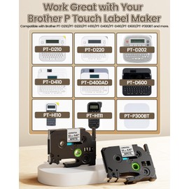 Label Maker Tape Replacement for Brother TZe-231 TZe231 P Touch Label Tape TZe TZ 12mm 0.47 Laminated Black on White Tape, Compatible with Brother PT-D210 D220 D202 H110 D400 D410 D600, 6-Pack