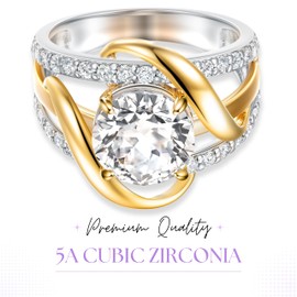 4Ct 925 Sterling Silver Round Cubic Zirconia Bow Solitaire Ring Two tone CZ Engagement Ring for Women Size 5-10