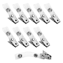 CHTUGEM 10 Pcs Metal Badge Clips with Transparent PVC Straps, Secure Name Tag Clips for ID Cards and Badge Holders