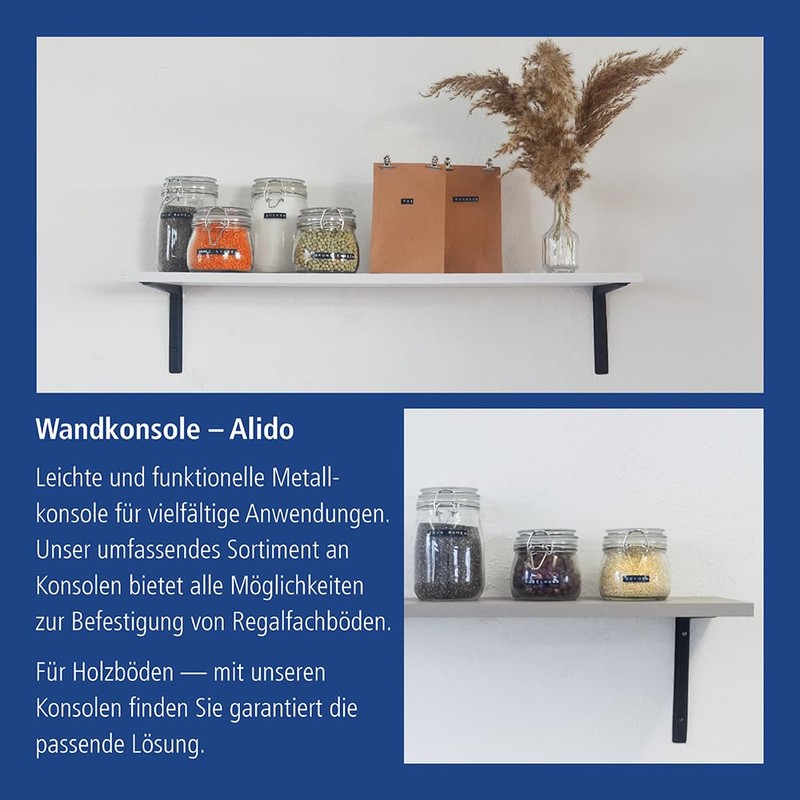 Shelf brackets Alido, 5 Sizes, 3 Colours, 2 Pieces, black,