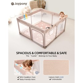 Joypony Baby Playpen with Mat, 50x50 in Small Play Pen for Babies, Toddler Playpen for Apartment, Indoors Play Yard with Soft Breathable Mesh (Beige with Mat)
