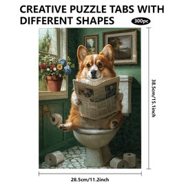 GLOBLELAND 300Pcs Toileting Corgi Wooden Jigsaw Puzzles for Toddler Children Learning 11.22x15.16inch Colorful Funny Cute Dog Wood Puzzles Holiday Birthday Anniversary for Preschool Learning