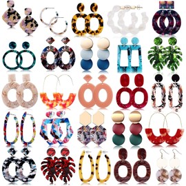 FIFATA 25 Pairs Acrylic Resin Statement Earrings Set for Women Mottled Hoop Fashion Drop Dangle Jewelry Hypoallergenic for Sensitive Ears
