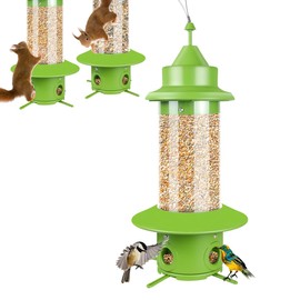 Squirrel Proof Bird Feeders for Outside：Outdoors Hanging Metal Tubes Bird Feeding 5LB Seeds Capacity Bird Feeders Heavy Duty 4 Feeding Ports Chew-Proof Wild Birds Feeder for Garden Yard Decoration