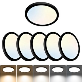 YELIOLED 6 Pack 12 Inch LED Flush Mount Ceiling Light Fixtures, 24W 2640LM & 5 CCT Selectable (2700K-6500K), Non Dimmable, Super Slim Modern LED Lights for Bedroom Kitchen Hallway Apartment,Black