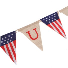 LABRIMP Fourth of July Banner Burlap Patriotic Hanging Banner Bunting Flags for Independence Day Party Decorations