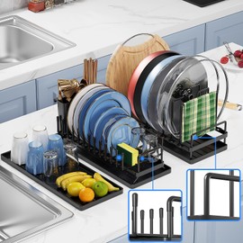 KEKAPE Multifunctional Stainless Steel Dish Drying Rack with Pots and Pans Storage Rack, Dish Drying Rack, Pots and Pans Storage Rack, Cup Rack Storage 3-Piece Set