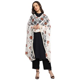 Weavers Villa Women's Heavy Net Embroidered Multi Fancy Phulkari Work Dupatta for Women (White, 2.25 Mtrs)
