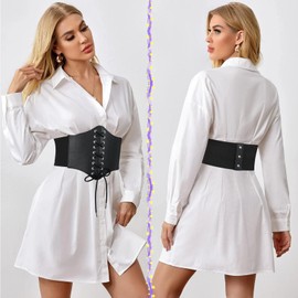 WHIPPY Women's Lace Up Corset Tied Waspie Wide Belt Elastic Corset Waist Belt Lace Up Belt, A-Black