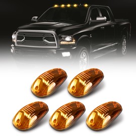 AMEXMART 5x Cab Lights LED Rooftop Cab Marker Lights Roof Top Clearance Light, Amber Lens Amber Light Roof Running Lights Compatible with Pickups Trucks Ford Dodge Ram GMC Toyota Vans SUV POV Vehicle