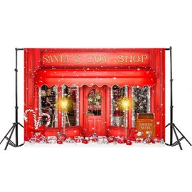 Haosphoto Santa's Toy Shop Backdrop for Photography 7X5FT Heavy Snow Backdrops Candy Cane Gifts Snowflakes Xmas Background for Kids Merry Christmas and Happy New Year Photo Studio Props Vinyl HS903