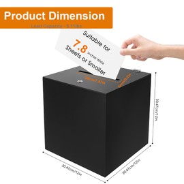 Acrylic Donation Box, 12" X 12" X 12" Ballot Suggestion Box with Lock & 2 Keys, Raffle Voting Box with Slot for School Conference Fundraising (Black)