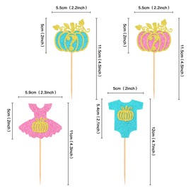 Ercadio Paquete de 24 decoraciones de calabaza para magdalenas para niños o niñas, con purpurina, para revelar el género, para magdalenas, calabazas, niños o niñas, decoración para magdalenas, día de Acción de Gracias, calabaza, fiesta, cumpleaños, sumin