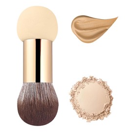 2RIYADH Brochas de Maquillaje de Doble Punta, Brocha de Maquillaje para Polvo y Base, Esponja y Pelo Caballo Ultra Suaves, Uso Seco y Húmedo, Ideal Para Aplicar y Fijar el Maquillaje (Esponja Beige)