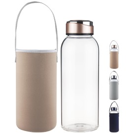 SHOW INGENUITY 48 oz Borosilicate Glass Water Bottle BPA Free Reusable Glass Drinking Bottle with Neoprene and Stainless steel Lid