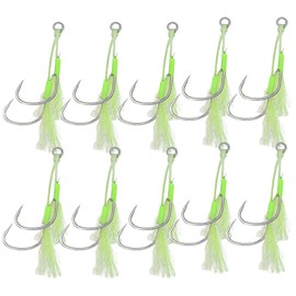 RIZES Fishing Double Hook Assist Needle Split Lure Feather Salt Aging Fishing Tackle Line Jig Fishing Iseni 18#10pcs Green