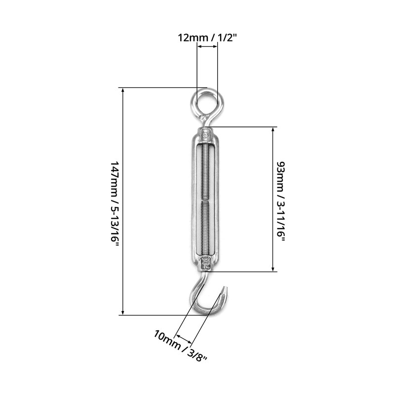 QWORK® Pack of 10 M6 Turnbuckles 304 Stainless Steel, Adjustable
