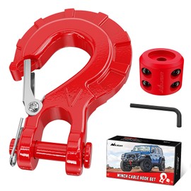 Nilight Forged Steel Winch Hook 3/8" Grade 70 Safety Latch Winch Cable Hook Stopper & Clevis Slip Hook Sets, Included Allen Wrench,Max 35,000 lbs,2 Years Warranty, Red