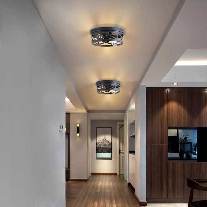 Litaddscen 2 Pack Black Farmhouse Flush Mount Ceiling Light,2-Light Rustic