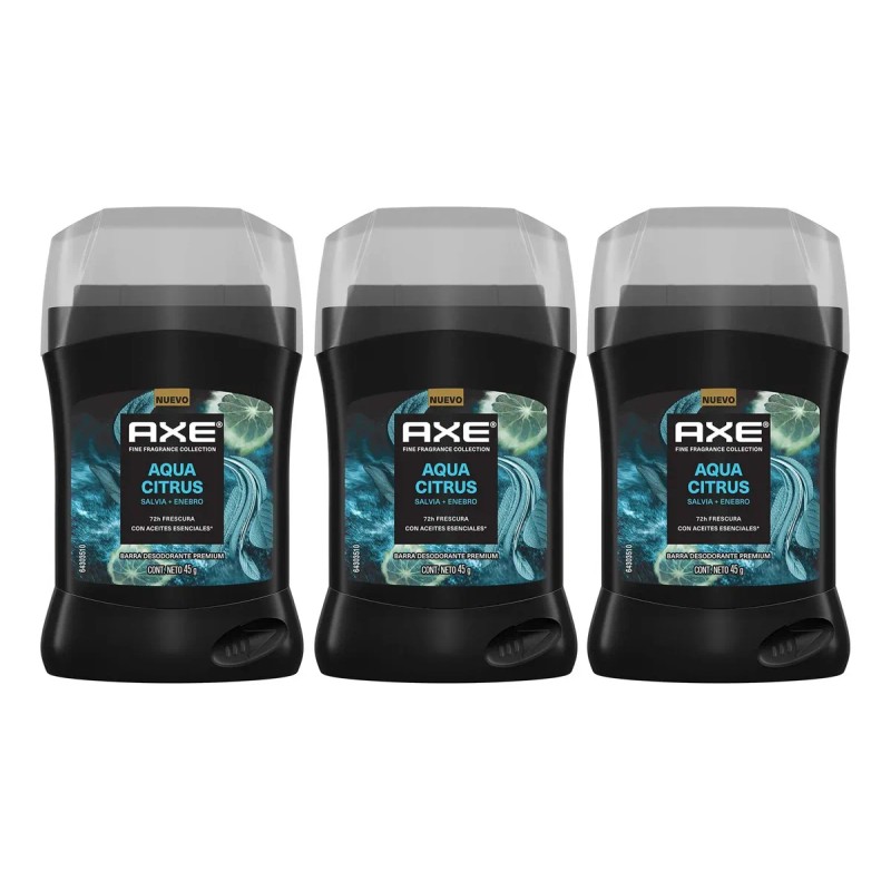 3 Desodorante En Barra Axe Aqua Citrus 45g Bergamota, Salvia