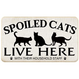 WARDOS Black Cat Door Mat, Funny Cat Doormat for Front Door Indoor Outdoor Entrance Porch, Spoiled Cats Live Here Welcome Mat Outside, Black Kitten Bath Mats, 17x30 Inches