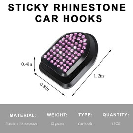 ZNDAW 4 PCS Bling Car Mini Hooks, Cute Rhinestone Adhesive Back Seat Auto Hangers, Multifunctional Crystal Hanging Storage Hook for Vehicle Dashboard Wall Hat Coat Towel Key (Pink)