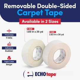 ECHOtape DC-W188F | Double-Sided Carpet Tape | Double-Sided Adhesive Tape for Carpet | Removable Carpet Tape | Temporary Hold Tape for Hardwood Floors, Tile | 2.83 in x 36 yds