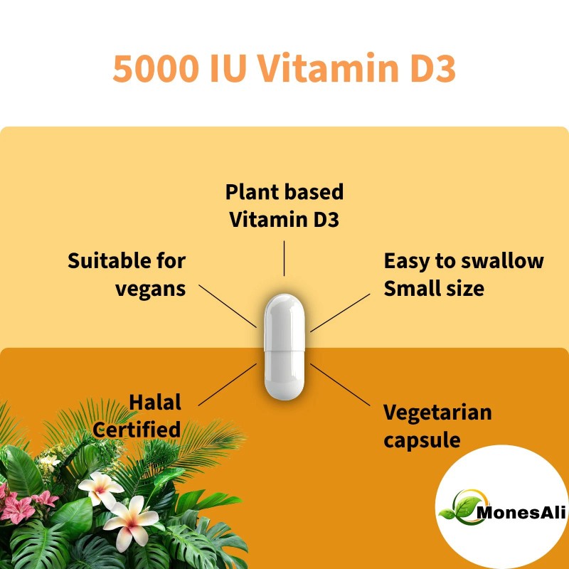MonesAli Halal Vitamin D3 2500 IU Supplement 90 Capsules
