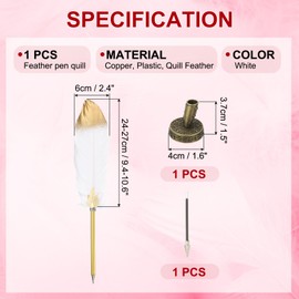 PATIKIL Feather Pen Quill, Feather Ballpoint Pen Bulk Refined Vintage Feather Calligraphy Pen with Bronze Pen Holder for Guest Signature Wedding Bridal Office Writing, White