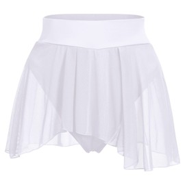 Women's Ruffle Dance Shorts Mesh Tulle Elastic Waist Asymmetrical Hem Rave Booty Bottoms Active Dancewear Skorts Skirted Short Pants White X-Large