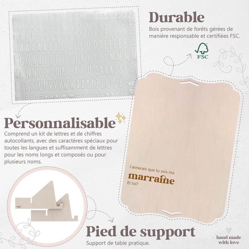 nagu® Photo Frame in Bois Personnalisé, Picture Frame with Stand