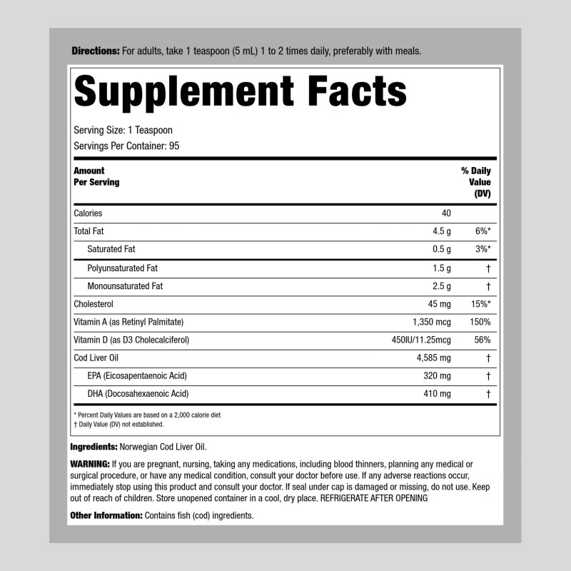 Piping Rock Cod Liver Oil Liquid | 16 oz |