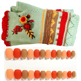 Press On Nail and Fingerless Glove Gift Set (Red Mint, Extra Short Square Press On Nails)