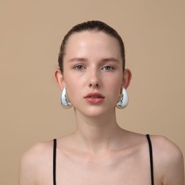 Ascona Extra Large Chunky Silver Hoop Earrings for Women, Lightweight Teardrop Waterdrop Tear Drop Earrings, Hypoallergenic Big Earrings Jewelry