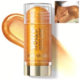 HOSAILY Body Glitter Shimmer Stick, Shiny Glow Jelly Cream Highlighter Stick Eye Lip Face Brighten, Moisturizing Long Lasting Body Luminizer, Singer Concert Music Rave Festival Illuminator Makeup-Gold